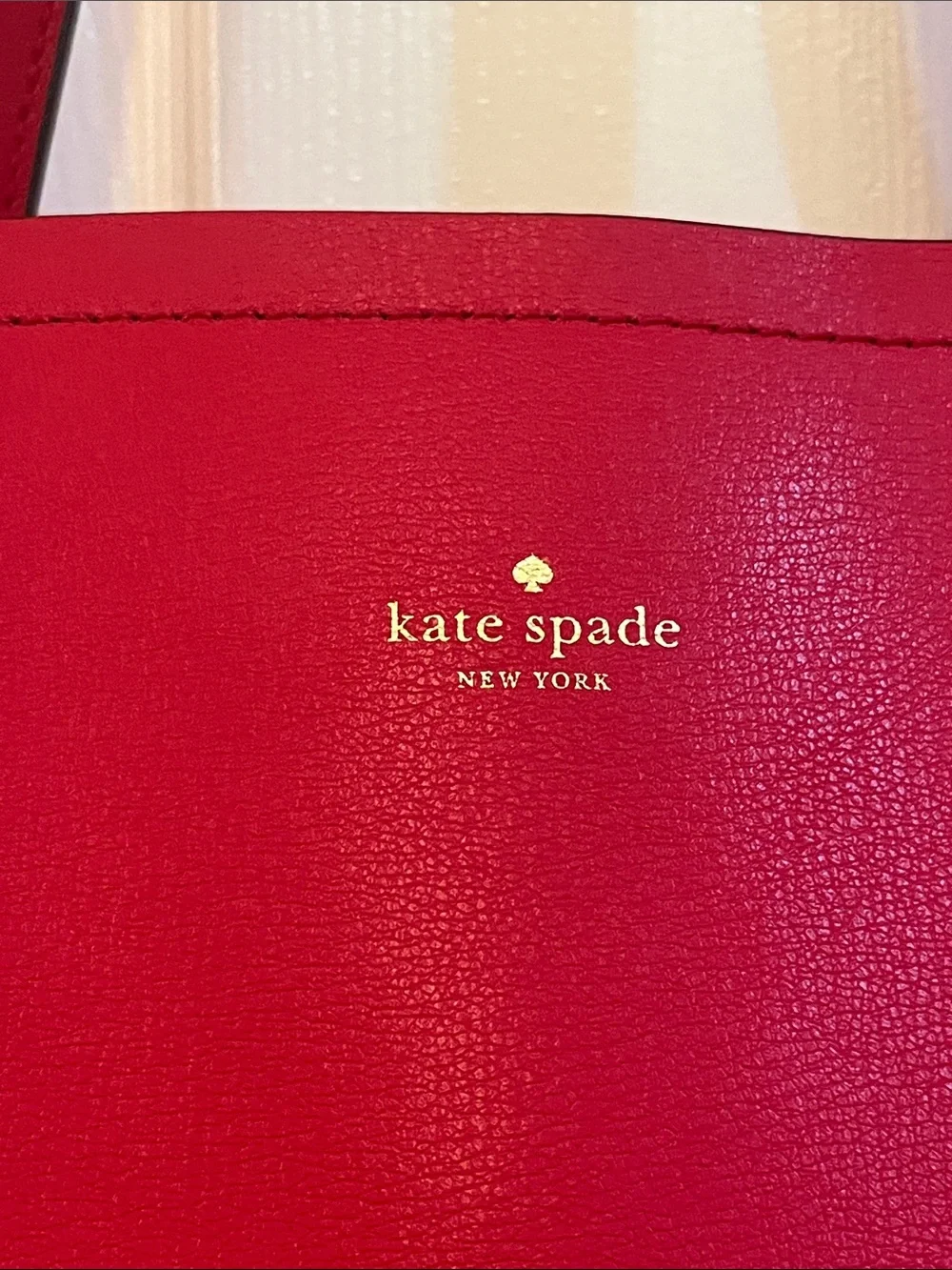kate spade New York Red Leather Tote with Gold Logo Accent